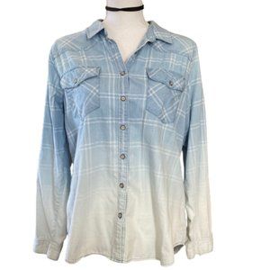 Faded Glory Plaid Ombre Lightweight Cotton Blouse